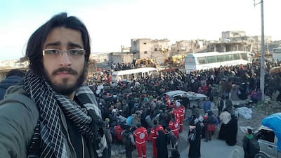 Zouhir Al Shimale takes a selfie at the gathering point in eastern Aleppo from where he was evacuated on December 19. Courtesy Zouhir Al Shimale