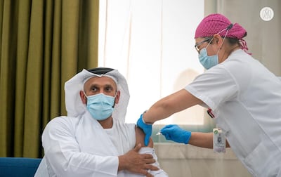 Sheikh Abdullah bin Mohammed, Chairman of Abu Dhabi's Department of Health, participates in clinical trials for the Covid-19 vaccine. Courtesy: Abu Dhabi Government Media Office