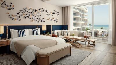 Interiors are inspired by the surrounding Gulf of Oman