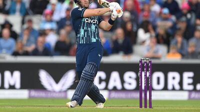 England batsman Liam Livingstone hits a six during the second ODI. Getty