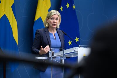 Sweden’s centre-left Prime Minister Magdalena Andersson in Stockholm on Wednesday. AP