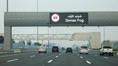 Abu Dhabi Police reduces speed limits during bouts of bad weather, including fog, as a safety measure. Victor Besa / The National