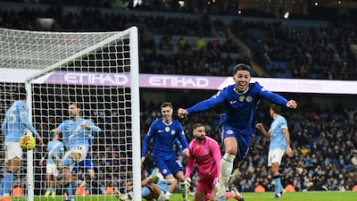 Chelsea's Enzo Fernandez celebrates scoring his team's equaliser against Manchester City. Getty Images