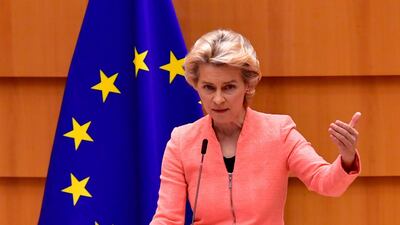 The President of the European Commission Ursula Von der Leyen addresses her first state of the union speech during a plenary session at the European Union Parliament in Brussels on September 16, 2020. AFP