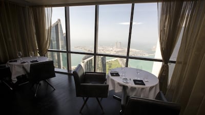 The view from Ray’s Grill on the 63rd floor of Jumeirah at Etihad Towers. Christopher Pike / The National
