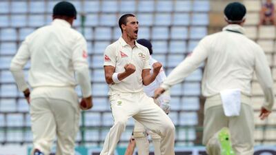Mitchell Starc, centre, has recently returned from a foot injury in time for the Ashes series. Lakruwan Wanniarachchi / AFP