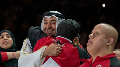 UAE Special Olympic athletes greet Sheikh Mohamed. Photo: Special Olympics UAE