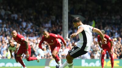 Aleksandar Mitrovic scores Fulham's second with a penalty. Getty