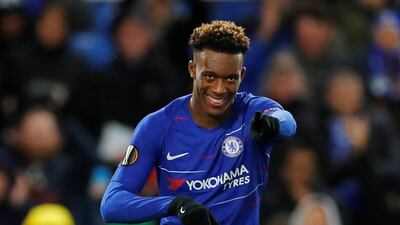 FILE PHOTO: Soccer Football - Europa League - Round of 16 First Leg - Chelsea v Dynamo Kiev - Stamford Bridge, London, Britain - March 7, 2019 Chelsea's Callum Hudson-Odoi celebrates scoring their third goal REUTERS/Eddie Keogh/File Photo
