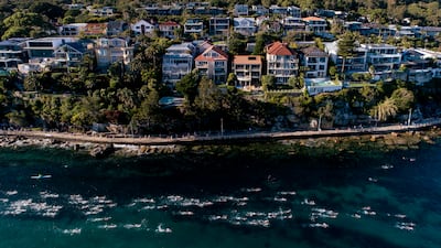 Competitors take to the water for the Cole Classic Ocean Swim from Shelly Beach to Manly Beach in Sydney. Getty Images