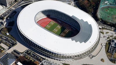 An aerial view of the completed Tokyo 2020 Olympic Games stadium. AP Photo