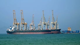 Tankers moored in the Khor Fakkan port near the Strait of Hormuz. AFP
