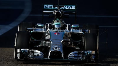 Nico Rosberg of Mercedes GP drives during day one of Formula One testing at Yas Marina Circuit on November 25, 2014 in Abu Dhabi, United Arab Emirates. (Photo by Dan Istitene/Getty Images)