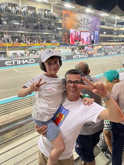Caption: Jacob had grandstand seats for the Formula One race, when he watched his hero Lewis Hamilton lose the race and world title on Sunday. Photo: Andy Newson
