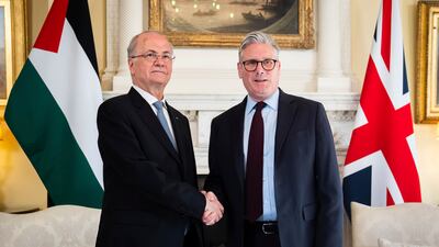 UK Prime Minister Keir Starmer, right, with Palestinian Prime Minister Mohammad Mustafa in Downing Street. PA