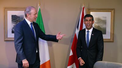 UK Prime Minister Rishi Sunak with Taoiseach Micheal Martin during a meeting at the British-Irish Council summit in Blackpool. November 10, 2022. PA