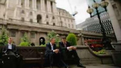 City workers sit in front of the Bank of England, which will likely continue to say how historically bad things are until the market picks up.