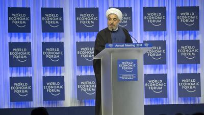 A reader says President Hassan Rouhani should not forget his commitment to Iranians while trying to improve Iran’s image. Above, Mr Rouhani speaks at the World Economic Forum in Davos last week. Michel Euler / AP Photo