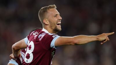West Ham's Tomas Soucek celebrates equalising in the 1-1 draw with Tottenham at London Stadium on August 31, 2022. Getty