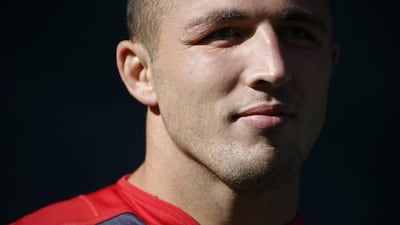 England's Sam Burgess walks out of the tunnel onto the pitch for their training session at Twickenham on Friday ahead of Saturday's match against Wales in the Rugby World Cup. Adrian Dennis / AFP