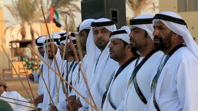 Men perform Yawalah traditional dance. Ravindranath K / The National