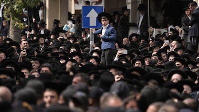 Ultra-Orthodox Jews attend the funeral of Rabbi Chaim Kanievsky in Bnei Brak, Israel, on Sunday. AP