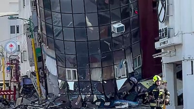 A building in the city of Hualien was among the structures damaged on the east of the island. AFP
