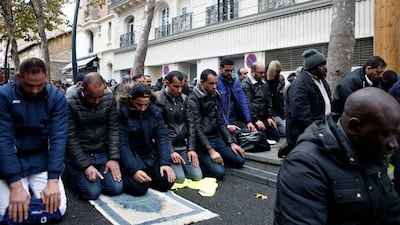 Muslim worshippers have been praying every Friday on a small square in front of the Clichy's town hall to protest against the closure of a Muslim place of worship in the city nearly nine months ago. Thibault Camus/ AP Photo
