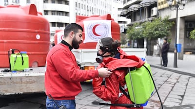 Staffers of the Syrian Arab Ref Crescent with the cooperation of the Damascus Governorate undertake a massive sterilisation campaign in Damascus, Syria. EPA