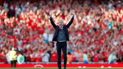 Arsene Wenger waves to the crowd after his final match at the Emirates Stadium as Arsenal manager. Matthew Childs / Reuters