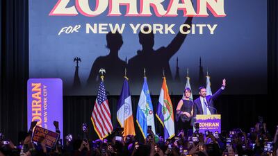 Mayor-elect of New York City Zohran Mamdani and his wife Rama Duwaji at an election night party. EPA
