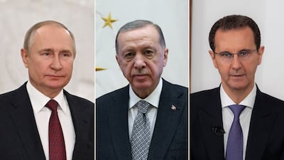 Russian Vladimir Putin, Turkish President Recep Tayyip Erdogan and Syrian President Bashar Al Assad. AFP/ Reuters