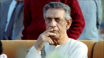 Portrait of the Indian movie director Satyajit Ray taken in 1989 in Calcutta during the ceremony where he was to be made a member the Legion of Honour by the French President François Mitterrand.