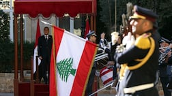 Egyptian Prime Minister Mostafa Madbouly and Lebanese Prime Minister Nawaf Salam review an honour guard at the Government Palace in Beirut last December. EPA