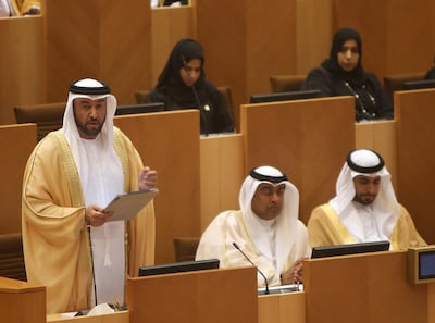 FNC member Khalid Al Falasi, pictured in a previous session, said students have seen their stipends drop. Ravindranath K / The National