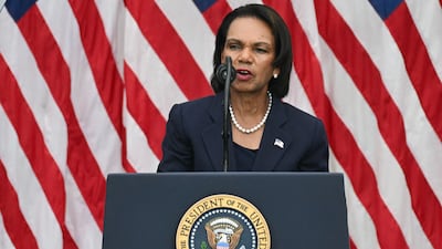 Former US secretary of state Condoleezza Rice speaks during the commemoration at the Pentagon. AFP
