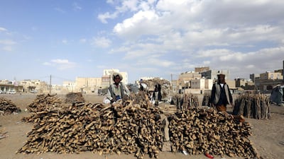 epa06579409 Yemeni vendors display firewood for sale amid an ongoing cooking gas shortage in Sana'a, Yemen. Yahya Arhab / EPA