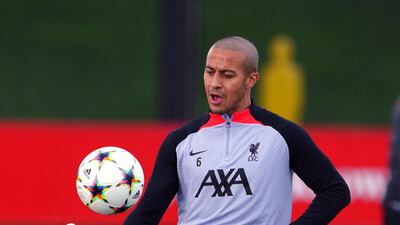 Liverpool's Thiago Alcantara during a training session. PA