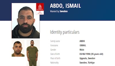An Interpol red notice issued for Ismail Abdo. Photo: Interpol