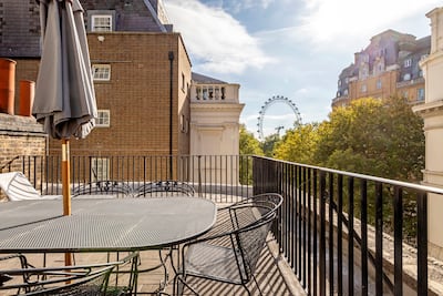 The terrace of the Georgian townhouse, with the London Eye on the South Bank of the Thames in the background. Photo: Wetherell