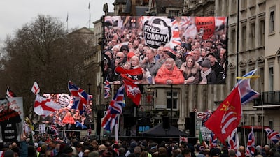 Supporters of Tommy Robinson rallying in central London on Saturday. Reuters