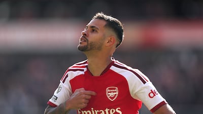 Bruno Guimaraes celebrates his winner for Arsenal. Getty Images