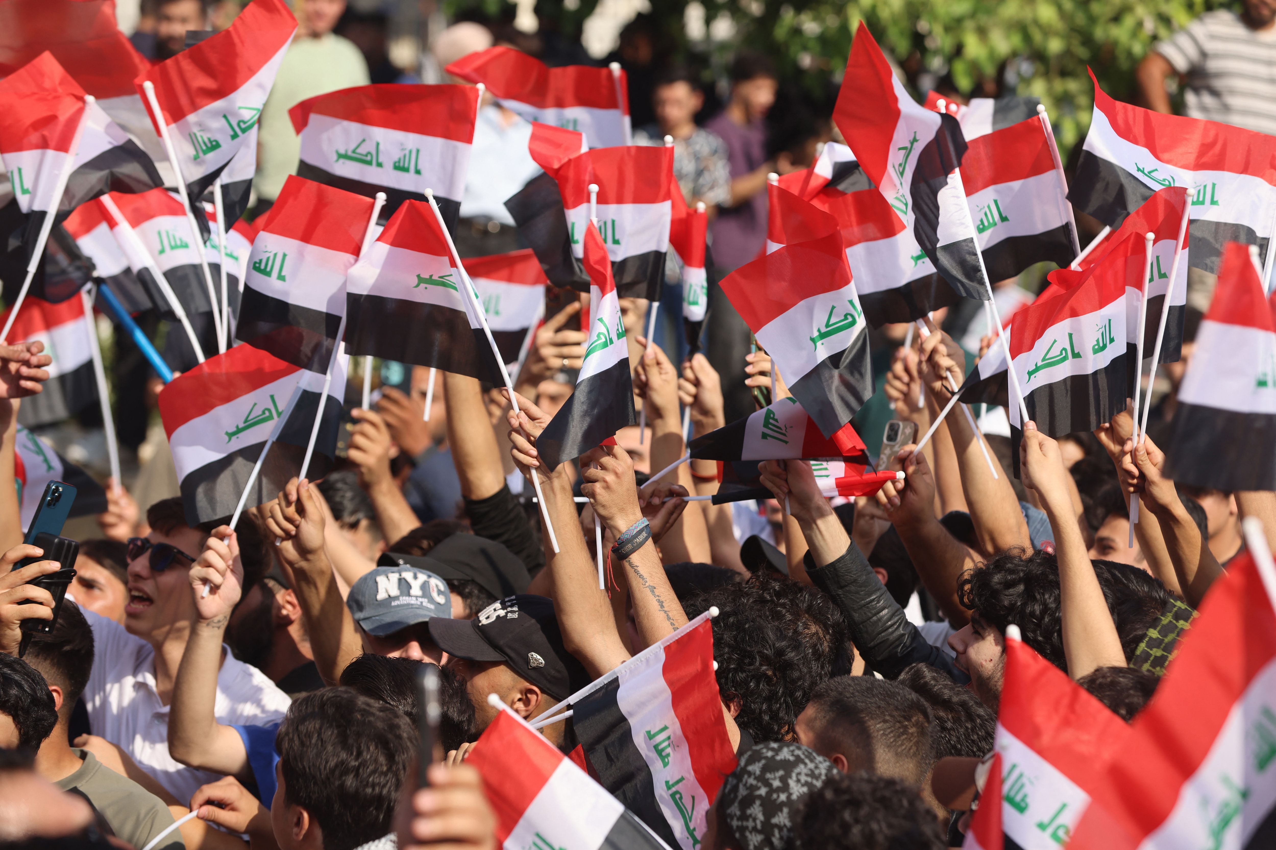 Protesters in Baghdad mark seven years since the 2019 anti-government demonstrations. AFP