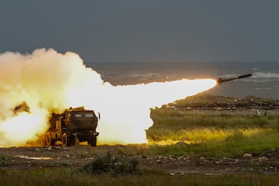 A US-made Himars (High Mobility Artillery Rocket System) fires during training in Taiwan. EPA