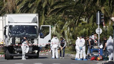 French investigators at the scene of the deadly Bastille Day lorry attack on the Promenade de Anglais in Nice. Eric Gaillard / Reuters