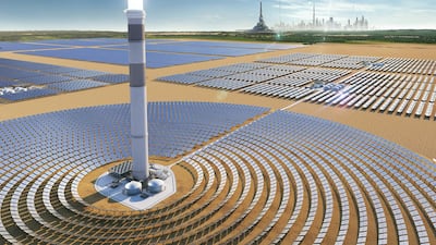 A computer-generated image of phase four of Dubai's Mohammed Bin Rashid Solar Park, currently under construction in Dubai. Image courtesy of Acwa Power