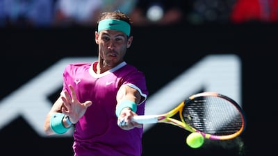 Rafael Nadal plays a forehand to Adrian Mannarino during their Australian Open fourth round match. Getty Images