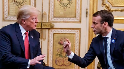 US President Donald Trump with French President Emmanuel Macron at the Elysee Palace in Paris las weekend. Christophe Petit-Tesson / AFP