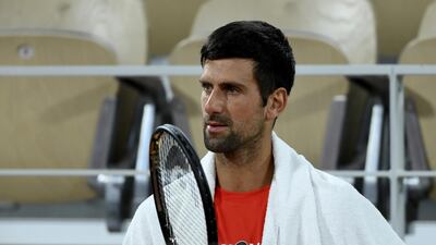 Novak Djokovic during a training session at Roland Garros. Getty