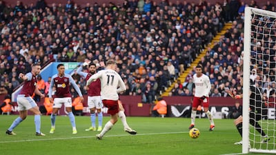 Rasmus Hojlund of Manchester United scores his side's first goal. Getty Images